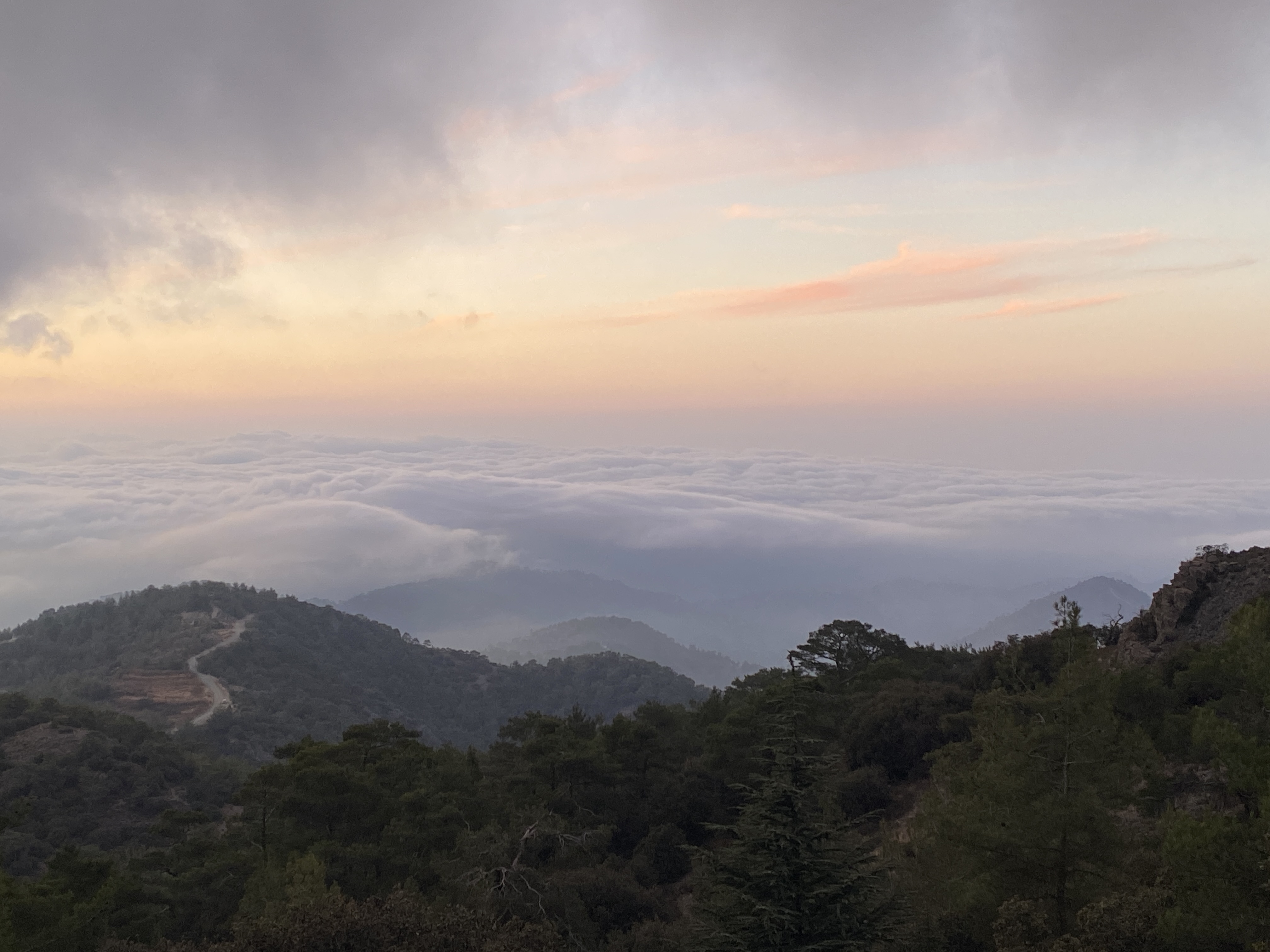 Sunset above the clouds in the Troodos Mountains
